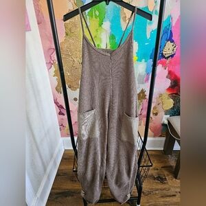 Stylish Brown Knit Jumpsuit with Pockets